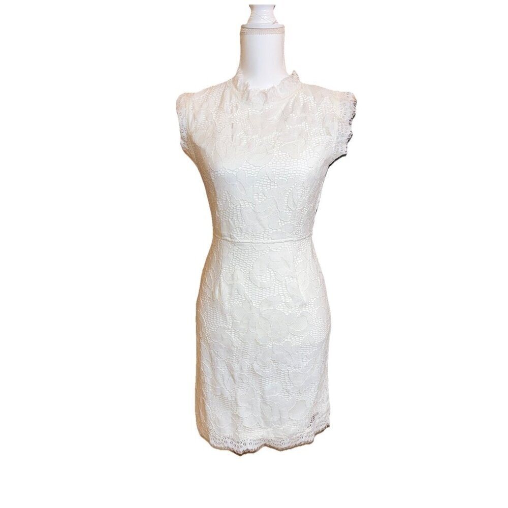 Lace Dress Sleeveless Textured Party Cocktail Lined Dress White Size Medium